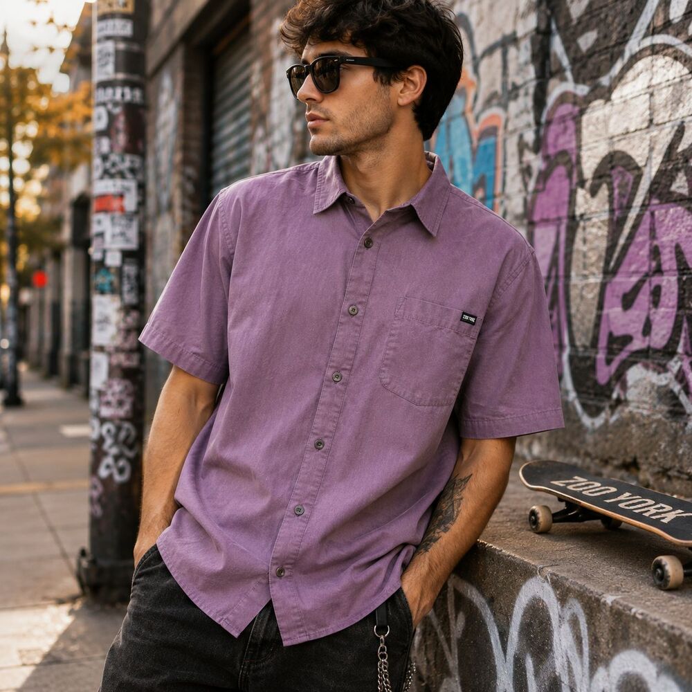 Zoo York Unbreakable XXL Mens Eggplant Button Down Shirt Cotton Skate Streetwear